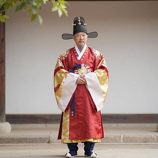Elderly Man in Traditional Asian Attire