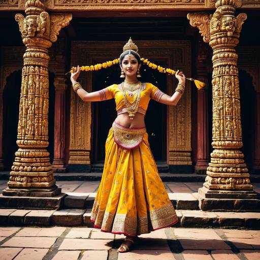 Classical Indian Temple Dancer in Yellow Attire