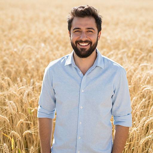 Happy Man in Sunlit Wheat Field