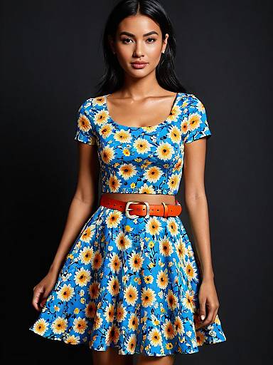 Woman in Blue Floral Summer Dress