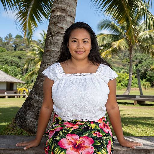Serene Hawaiian Woman Beneath Coconut Tree