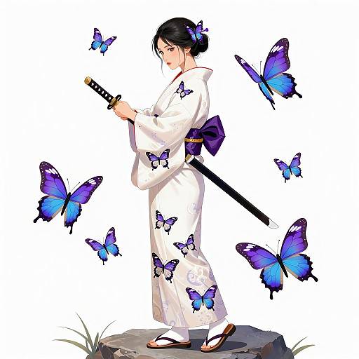 Elegant East Asian Woman in Kimono