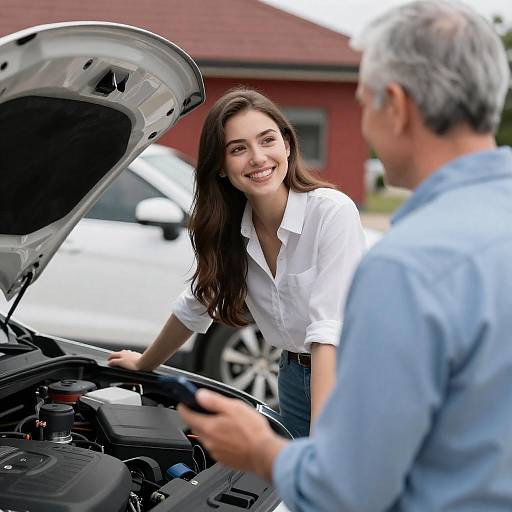 Young Woman Leans on Car Hood