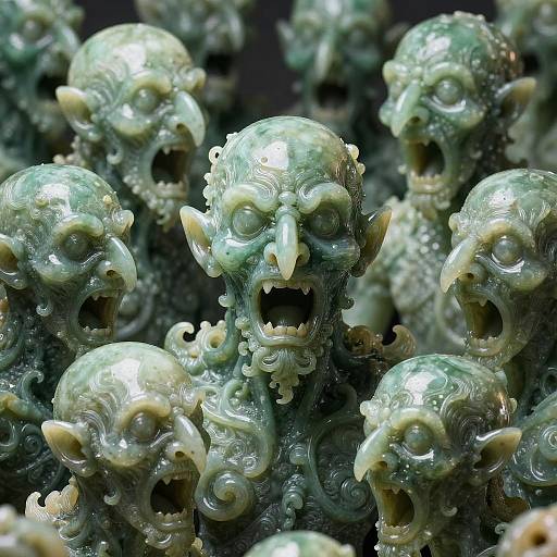 Surreal Jade Humanoid with Twisted Faces