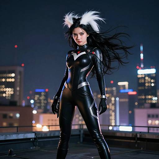 Skunk Girl Superhero Night Rooftop