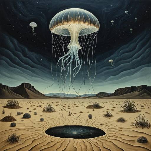 Surreal Levitating Jellyfish Over Desert