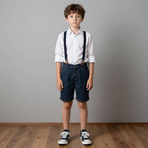 Boy in Strange Costume with Suspenders