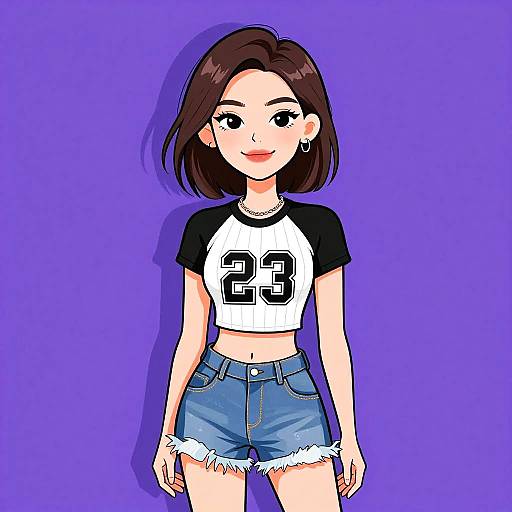 Digital anime-style drawing of a smiling young woman with brown hair, wearing a black-and-white 