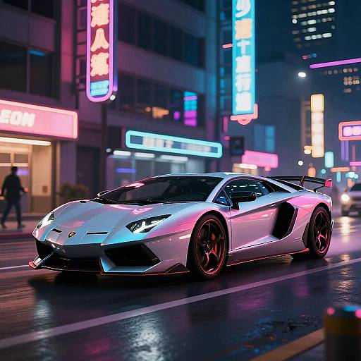 Neon-Lit Cyberpunk Sports Car Night