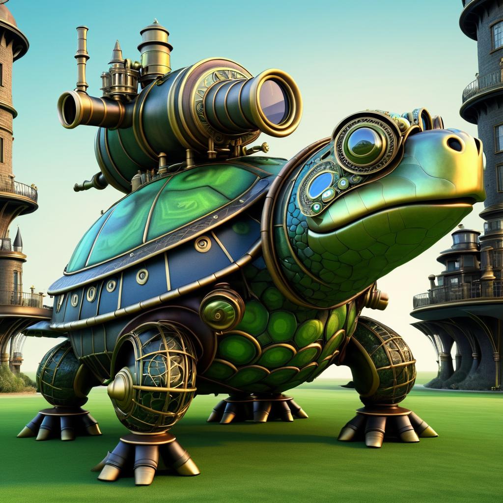 Whimsical Steampunk Turtle with Telescope