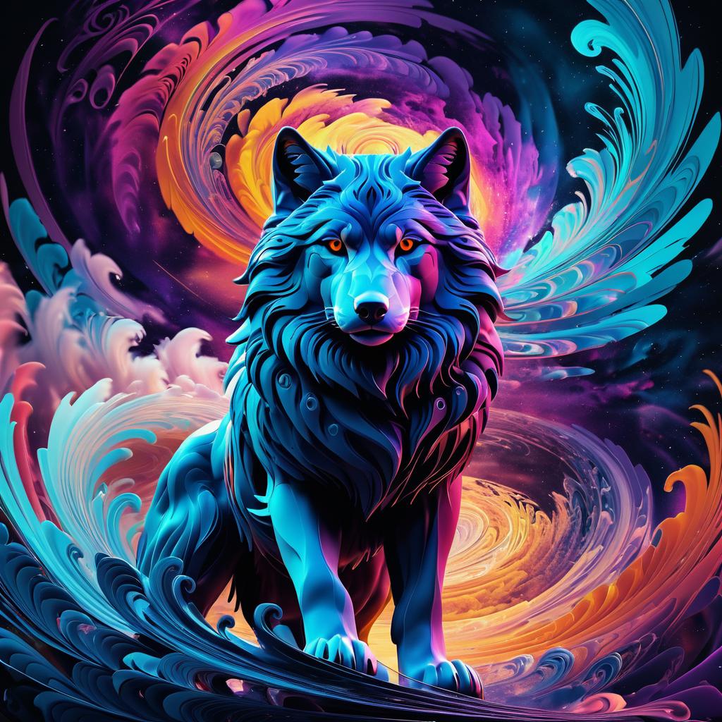 Majestic Wolf on a Swirling Tornado