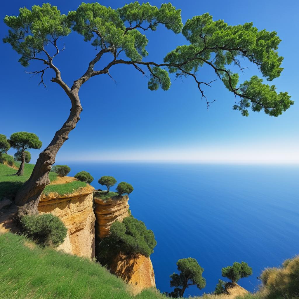 Majestic Tree on Cliff with Unique Fruit