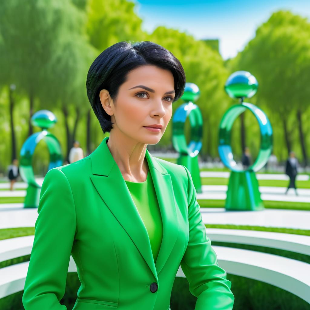 Thoughtful Businesswoman in Futuristic Park