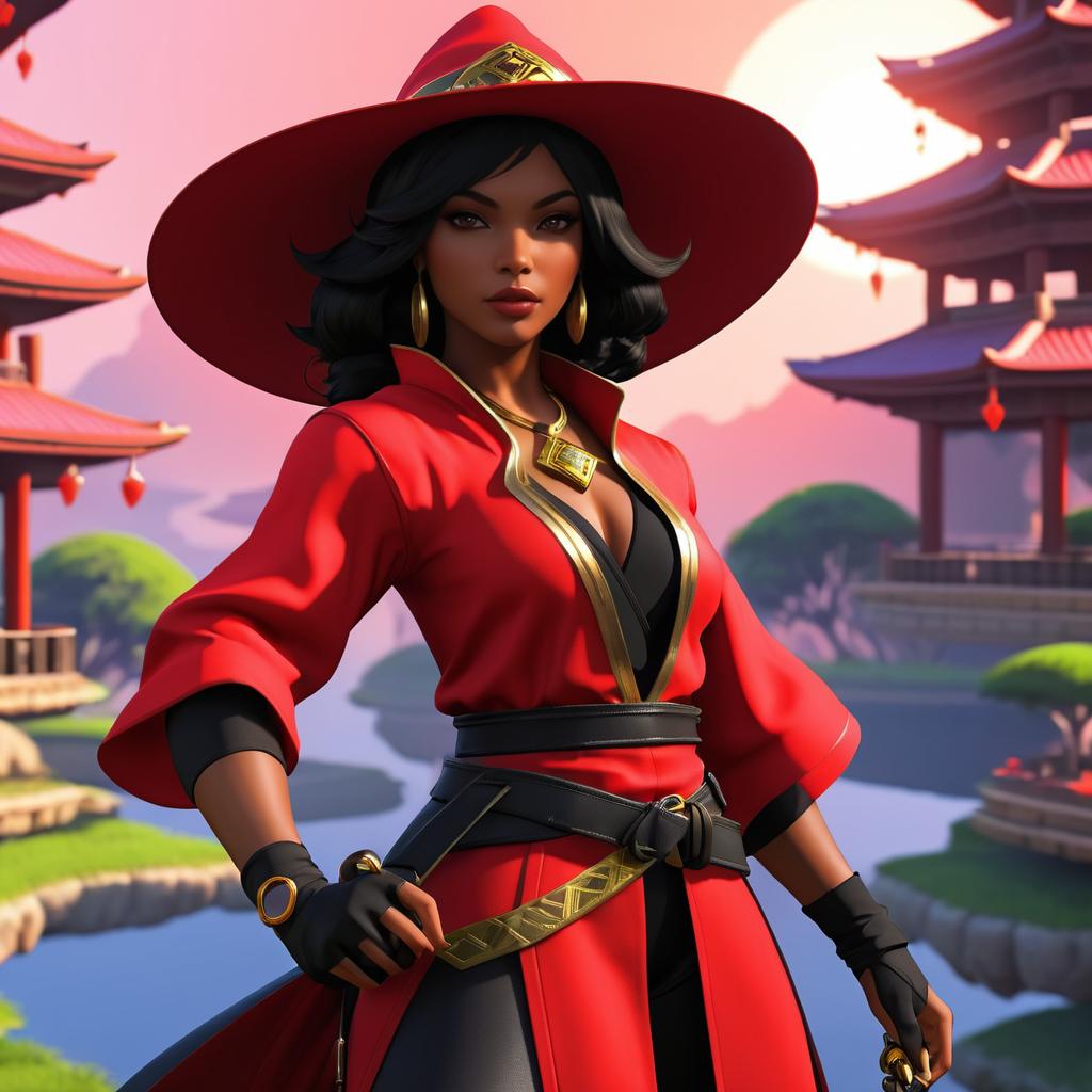 Mysterious Black Ninja in Crimson Armor