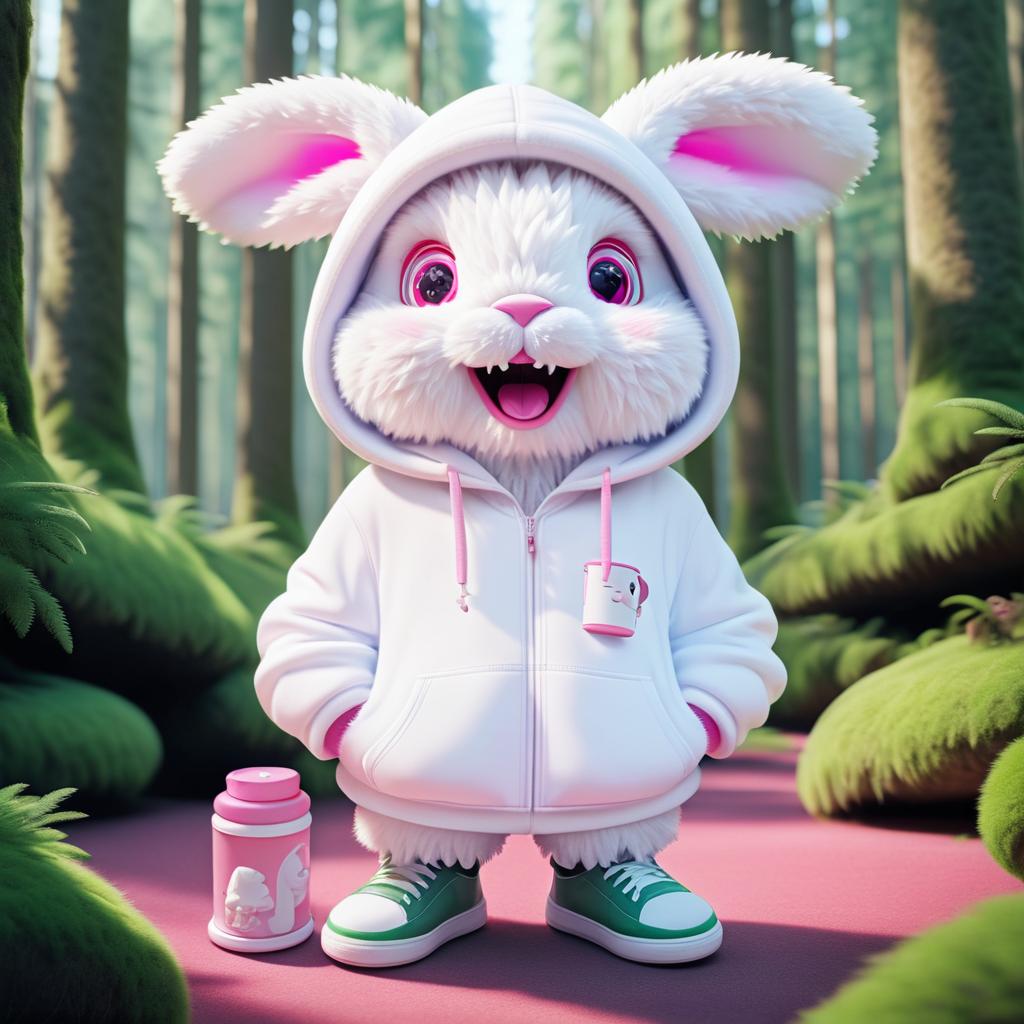 Whimsical Bunny in Bright Forest Setting