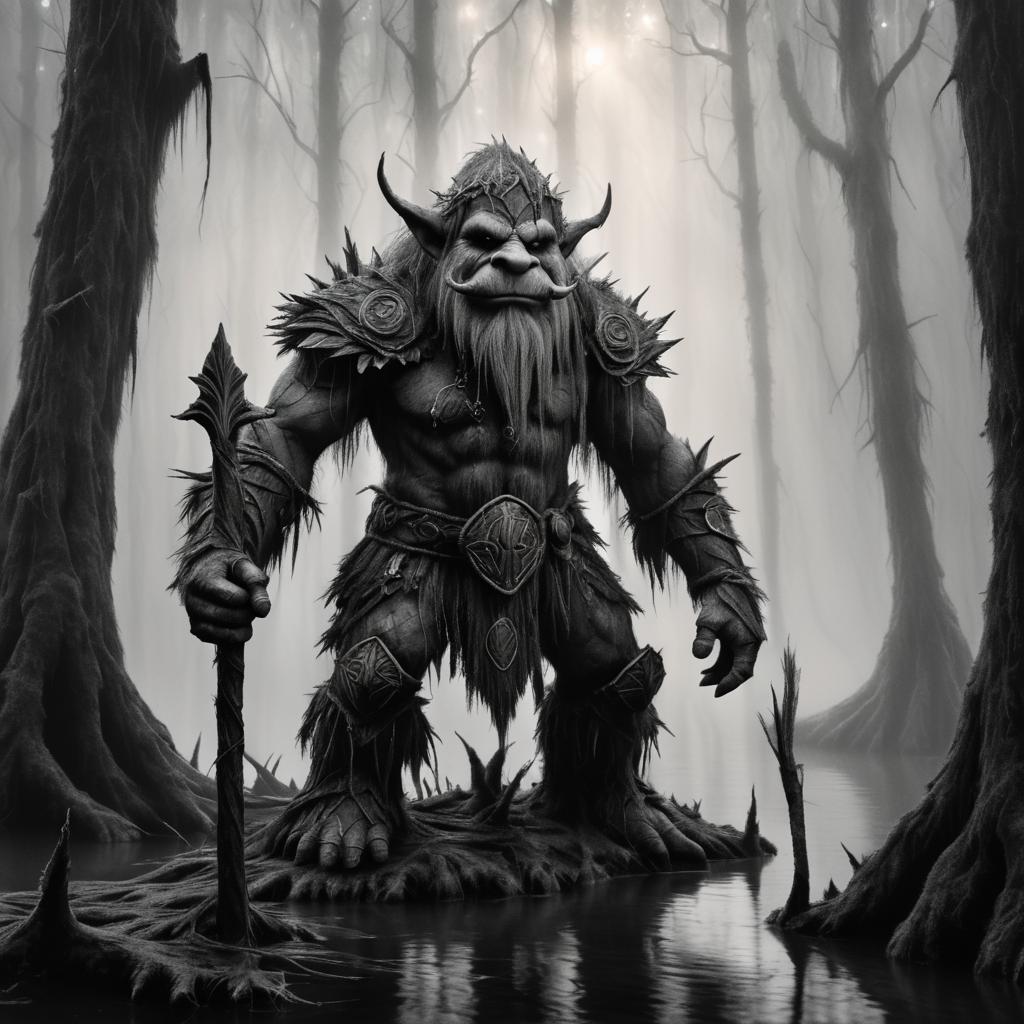 Charcoal Art of a Mystical Swamp Troll