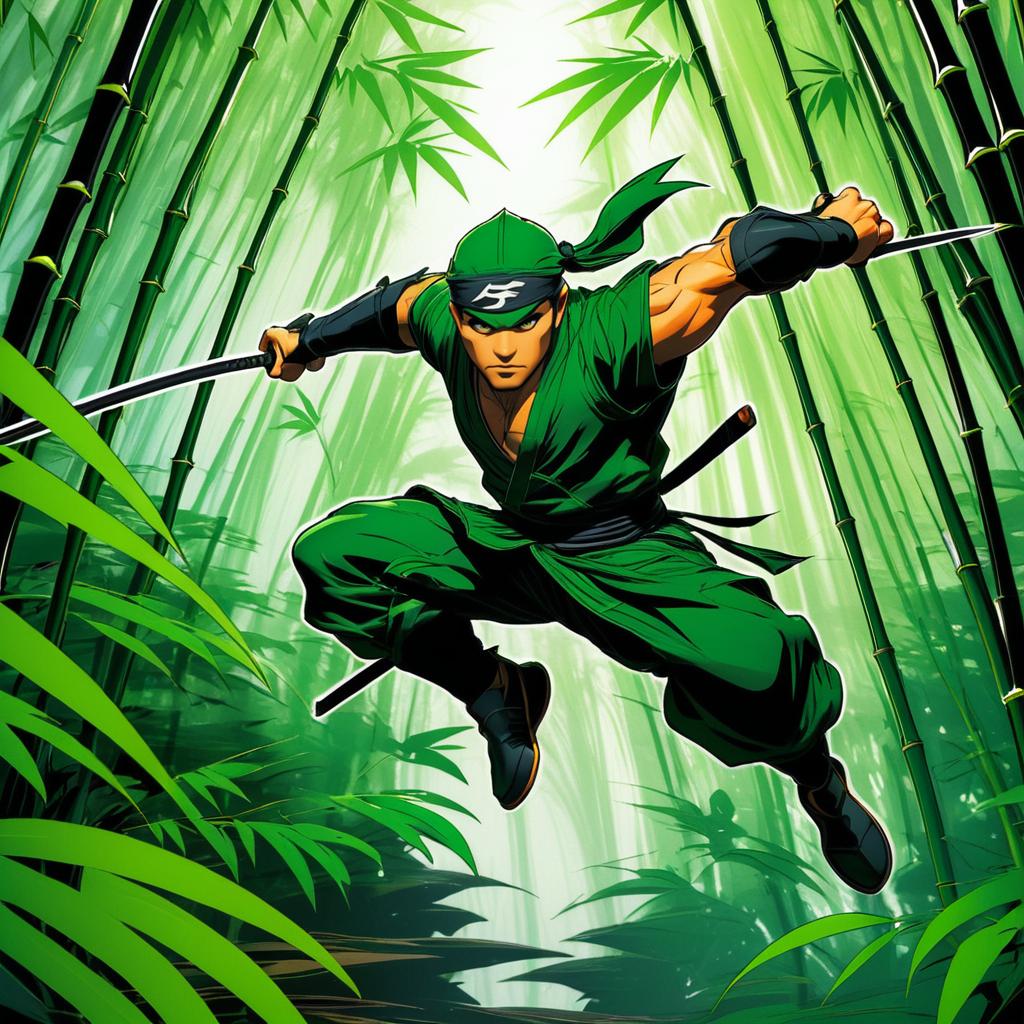 Dynamic Ninja in Bamboo Forest Art