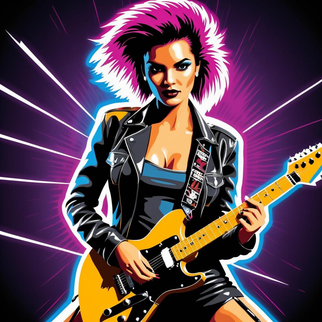 Retro Punk Woman with Electric Guitar