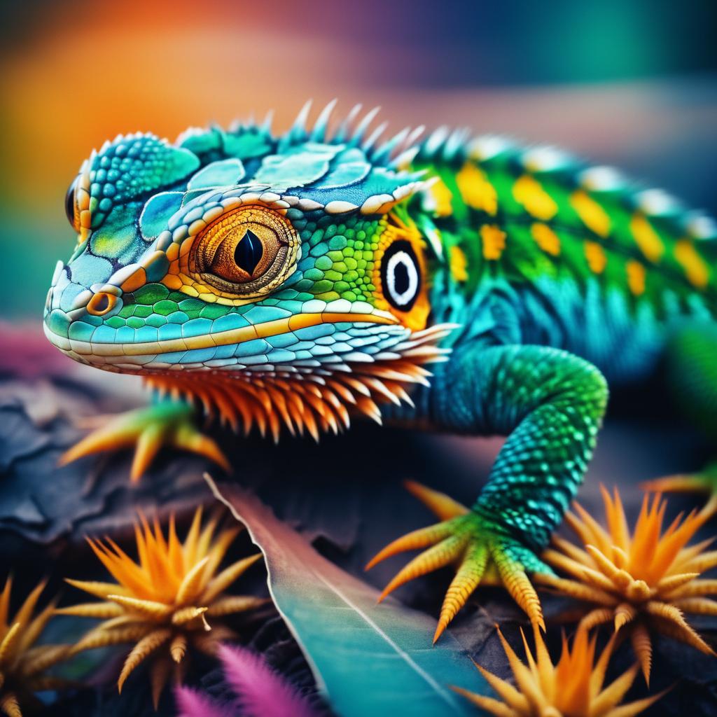 Vibrant Playful Lizard in Film Style