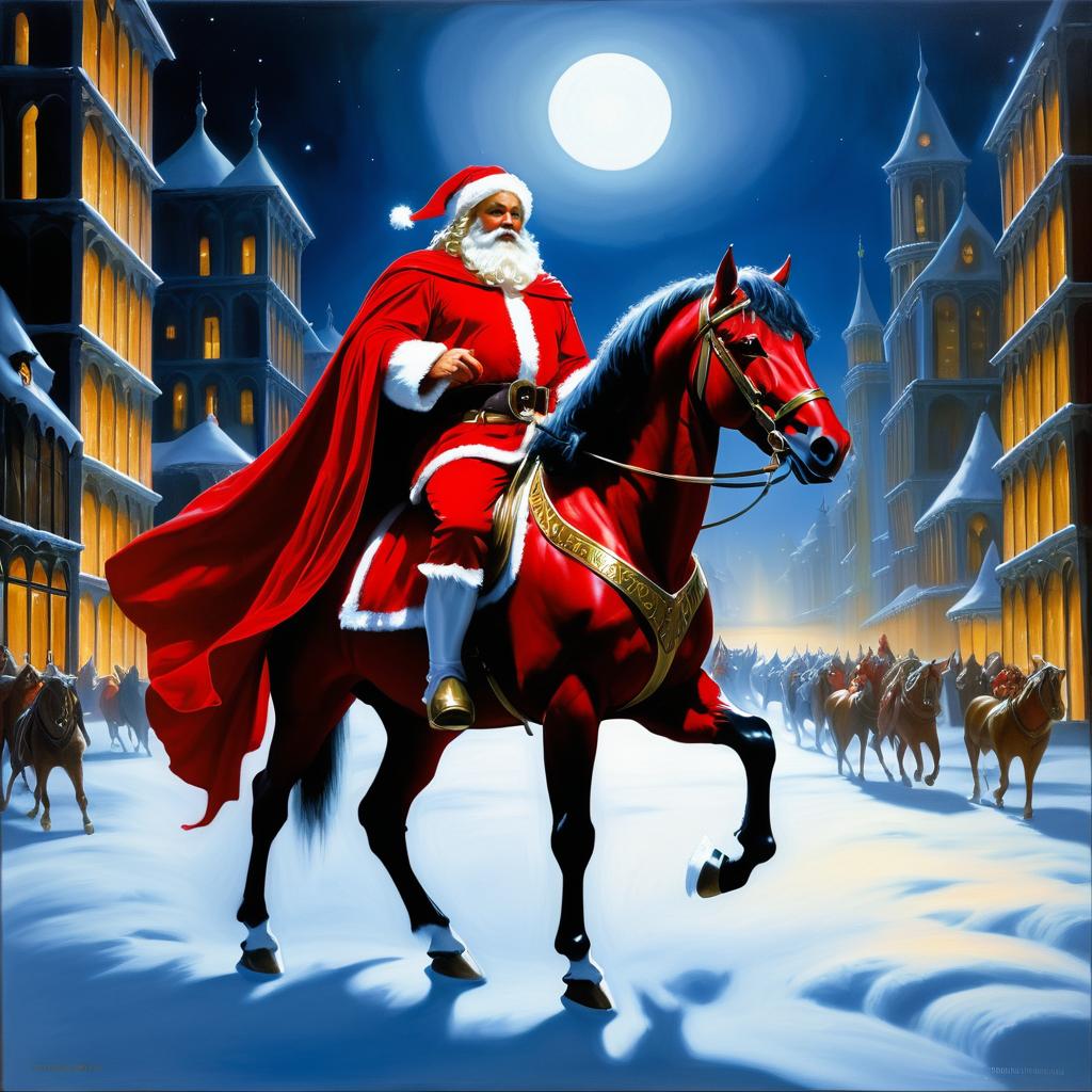 Epic Centaur Santa in Dark City