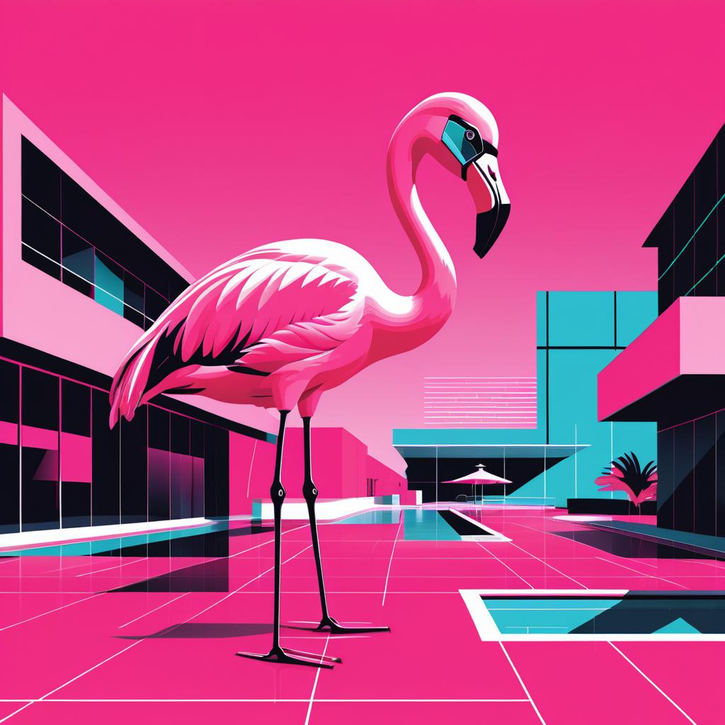 Vibrant Pop-Art Flamingo with Futuristic Style