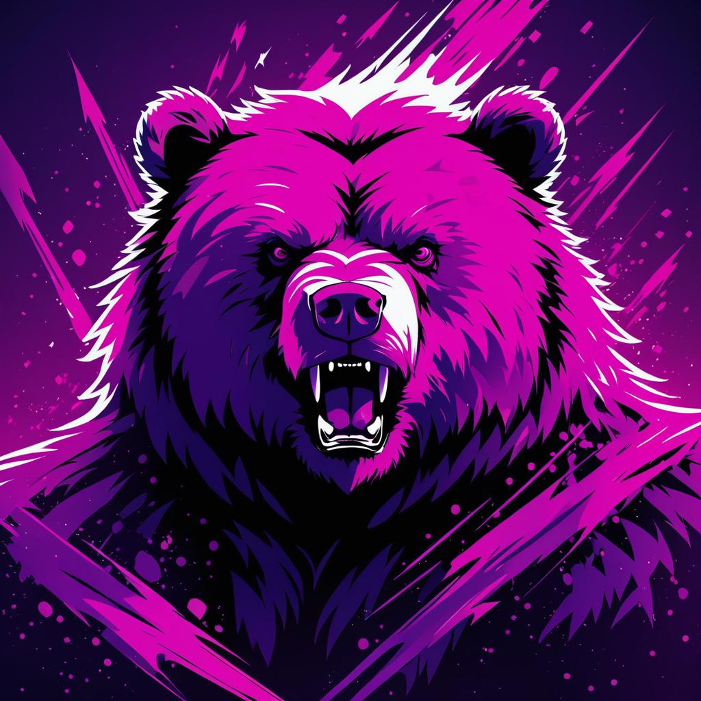 Fierce Bear in Chaotic Magenta Hues