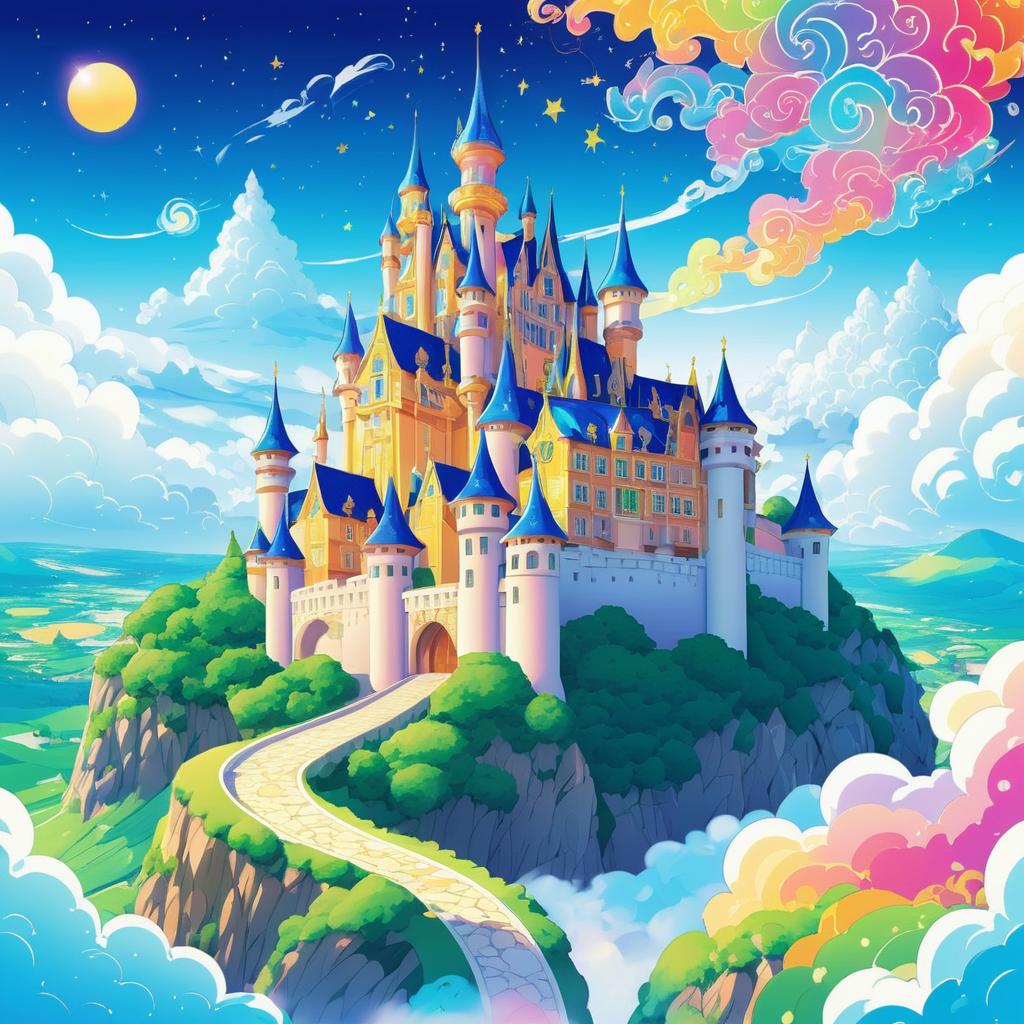 Whimsical Young Wizard in Cloud Castle