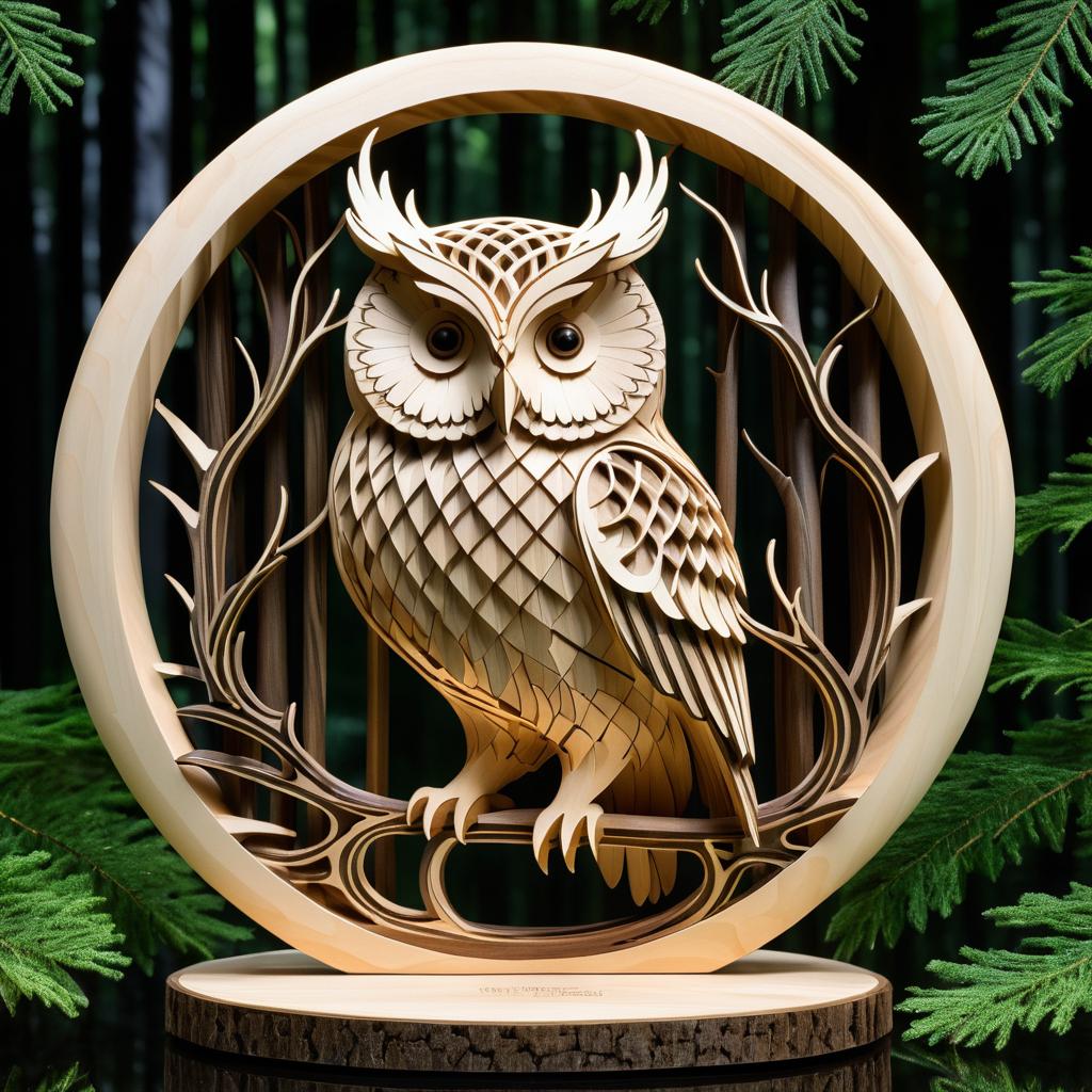 Enchanting 3D Wood Owl Sculpture