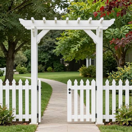 Open White Picket Fence Gate Scene
