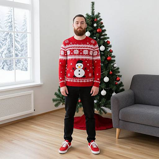 Bearded Man in Festive Living Room