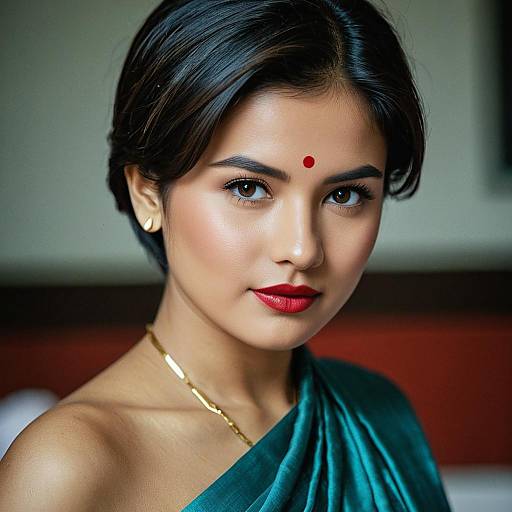 Portrait of Woman Wearing Saree with Red Bindi