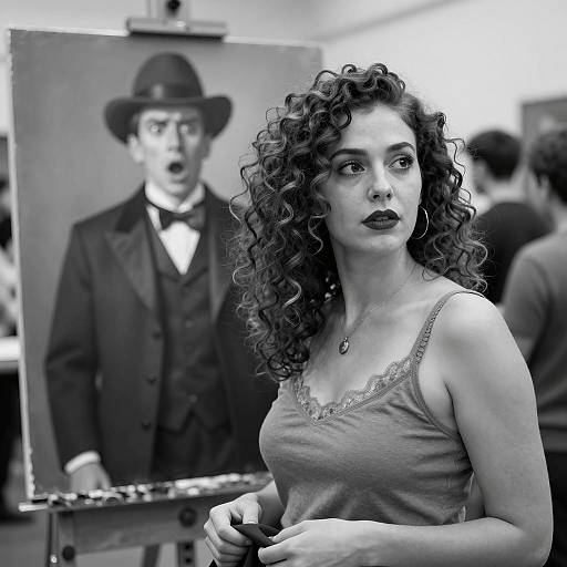 Elegant Curly-Haired Woman in B&W
