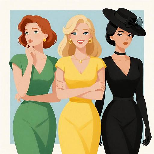 Vintage Style Illustration of Three Women