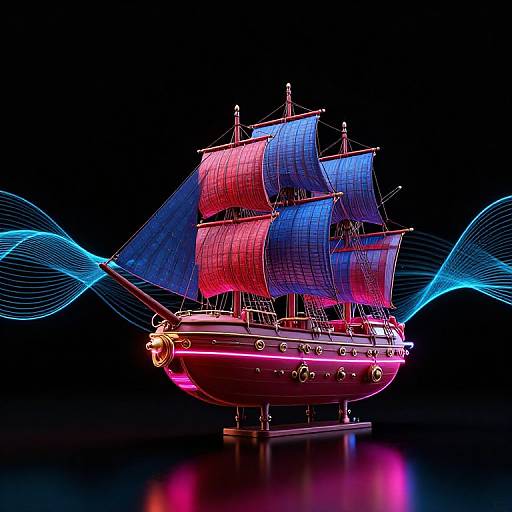 Steampunk Airship with Neon Accents