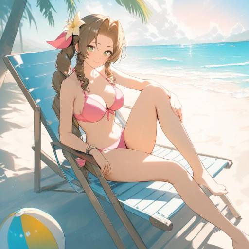 Cheerful Aerith at Twilight Beach