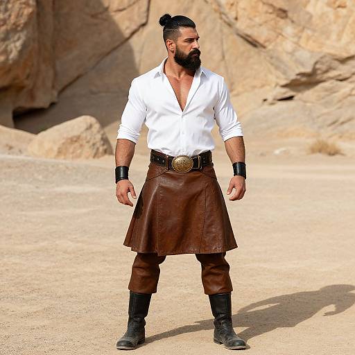 Muscular Man in Desert Landscape