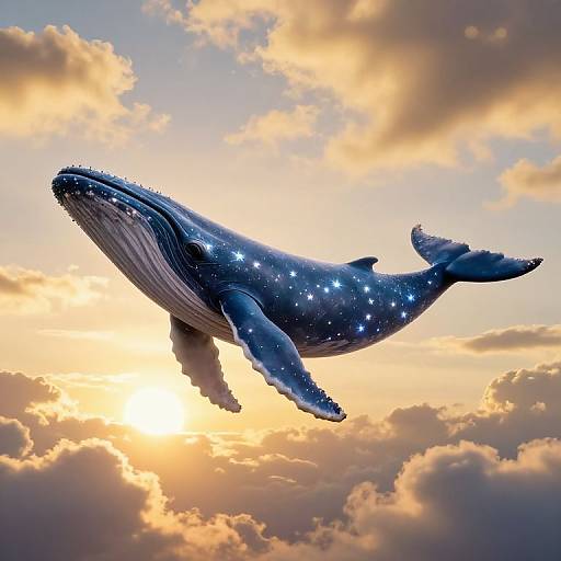 Iridescent Whale Soaring Through Sky