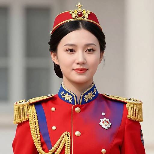 Regal Female Soldier in Embroidered Uniform