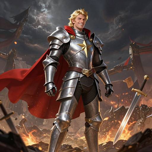 Epic Fantasy Warrior on Battlefield