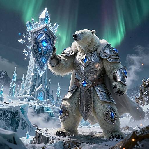 Armored Polar Bear Battle-Mage with Crystal Shield