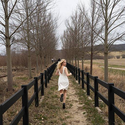 Blonde Woman Running Through Barren Forest