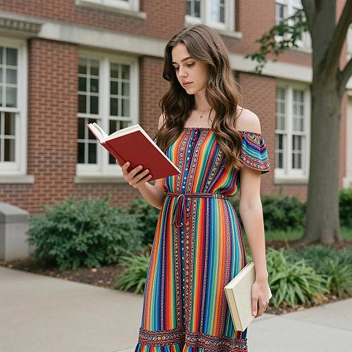 Young Woman Reading on University Campus