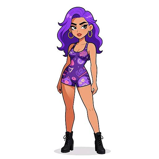 Edgy Woman in Graphic Print Bodysuit