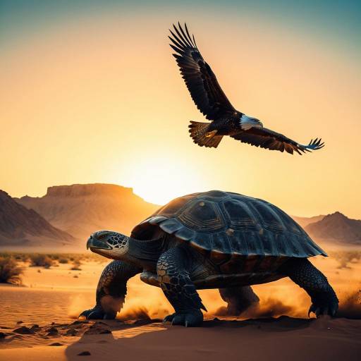 Giant Tortoise and Majestic Eagle Racing at Desert Dawn Giant Tortoise and Majestic Eagle Racing at Desert Dawn