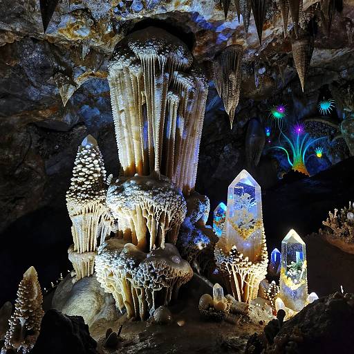 Glowing Crystal Cave with Bioluminescence