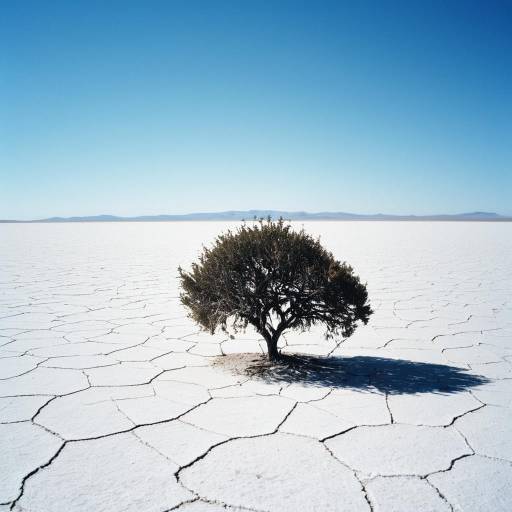Lonely Shrub on Salt Flat Landscape