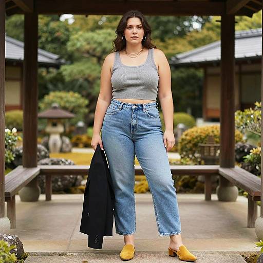Casual Chic Woman in Japanese Garden