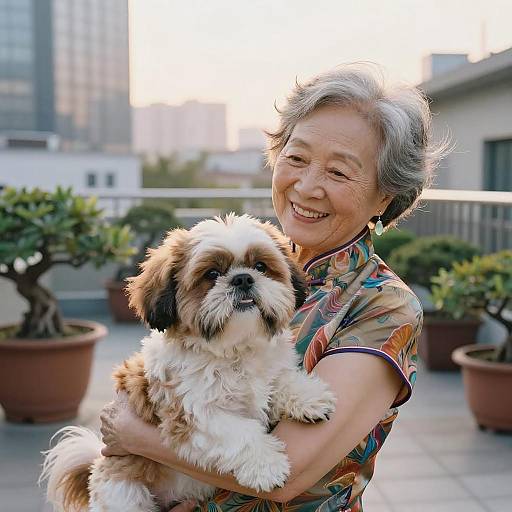 Joyful Elderly Woman with Shih Tzu