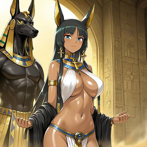 Illustration of Anubis (mythology), egyptian mythology in the style of Akisora