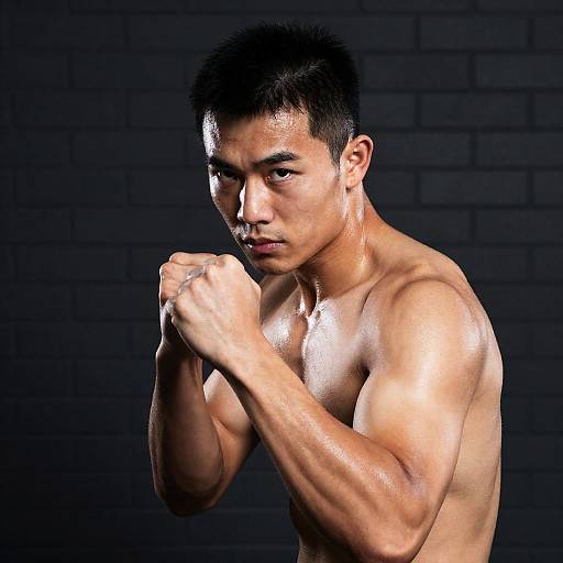 Intense Fighter Portrait Against Brick Wall